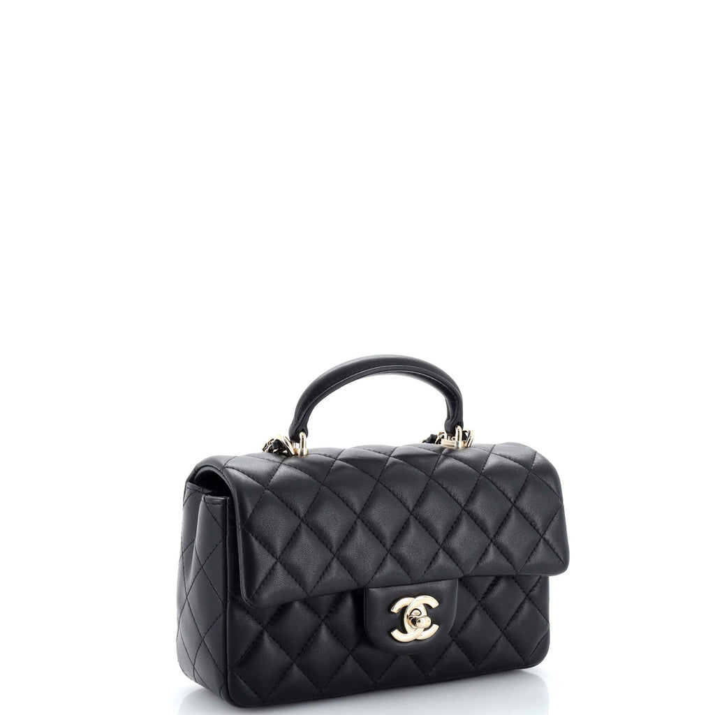 Classic Single Flap Top Handle Bag Quilted Lambskin Mini