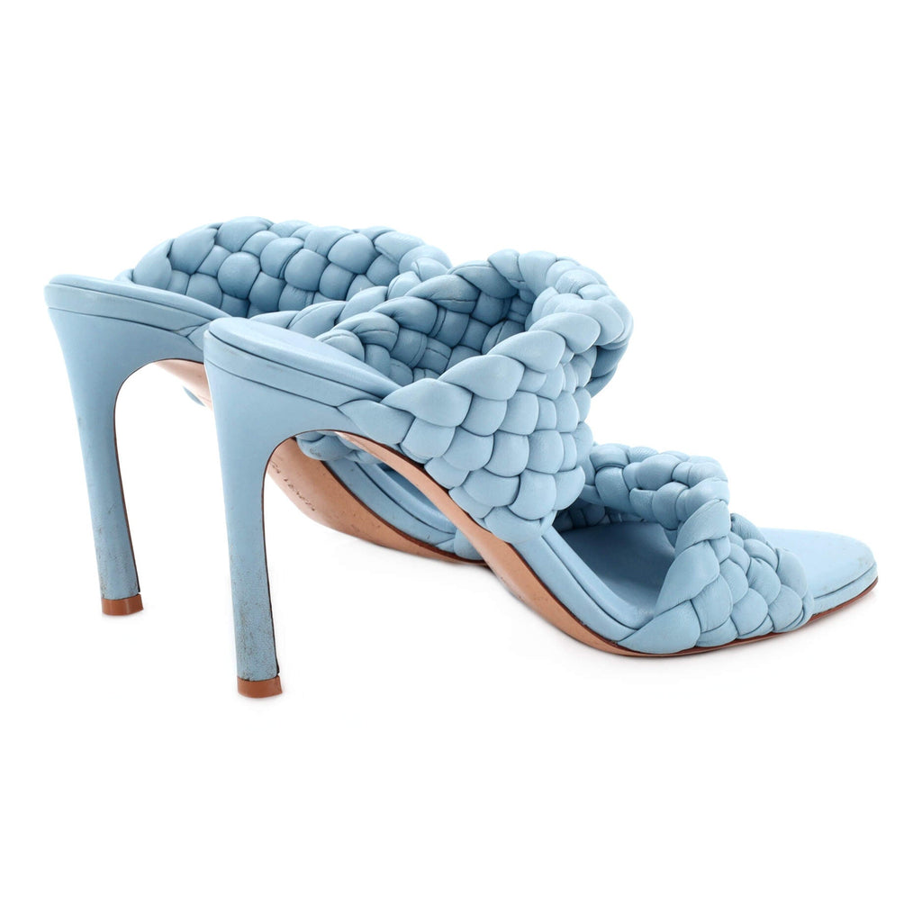 Women's Curve Twisted Heeled Sandals Padded Intrecciato Leather