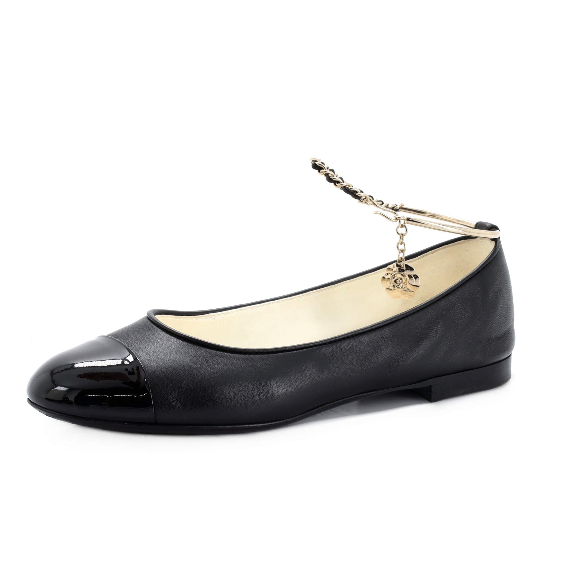 Women's Cap Toe Ankle Chain Ballerina Flats Leather