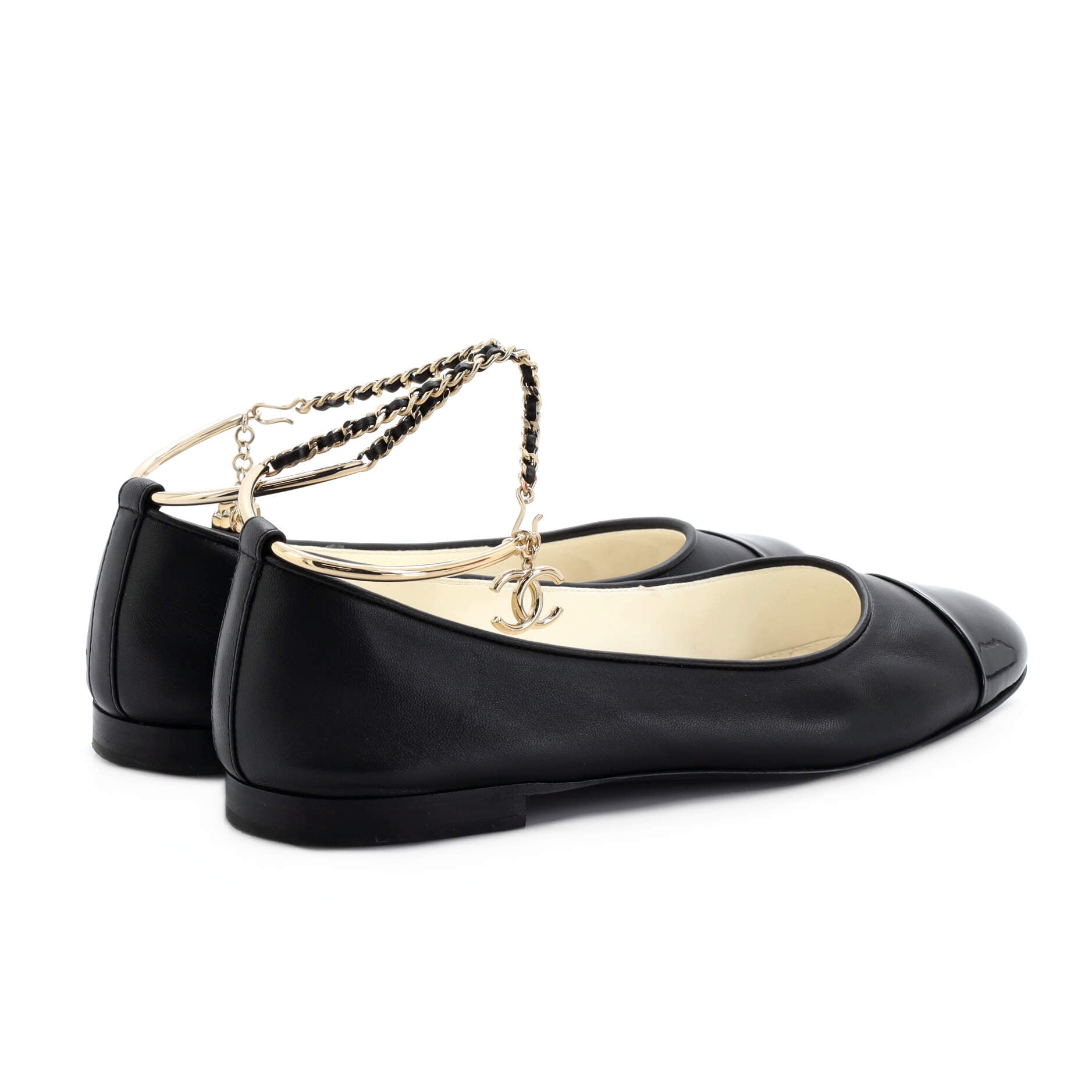 Women's Cap Toe Ankle Chain Ballerina Flats Leather