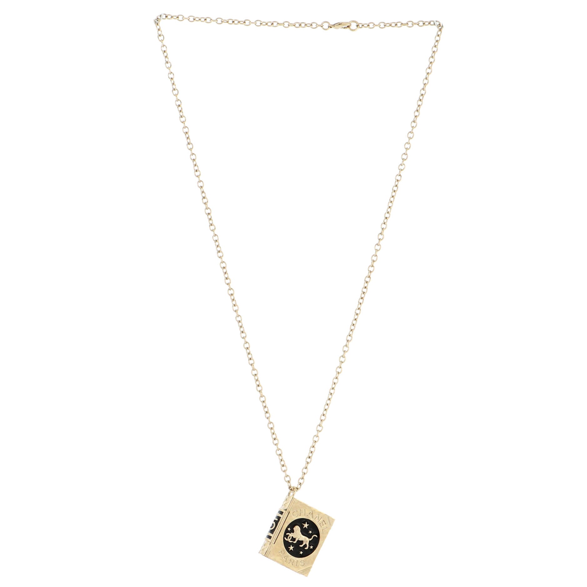 CC Lion Book Locket Pendant Necklace Metal with Enamel