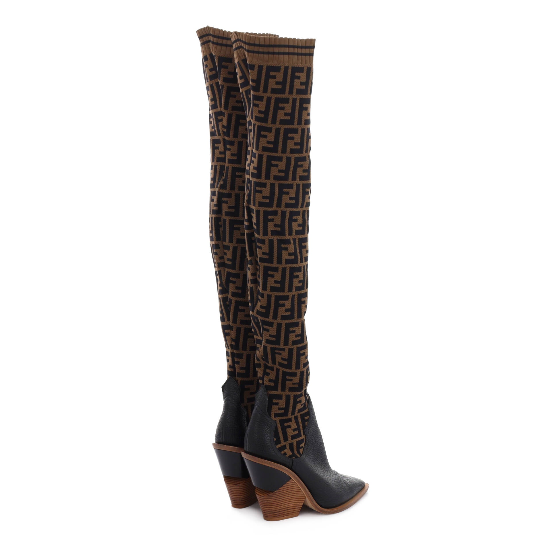 Women's Cutwalk Over the Knee Sock Boots Zucca Knit Stretch Fabric and Leather