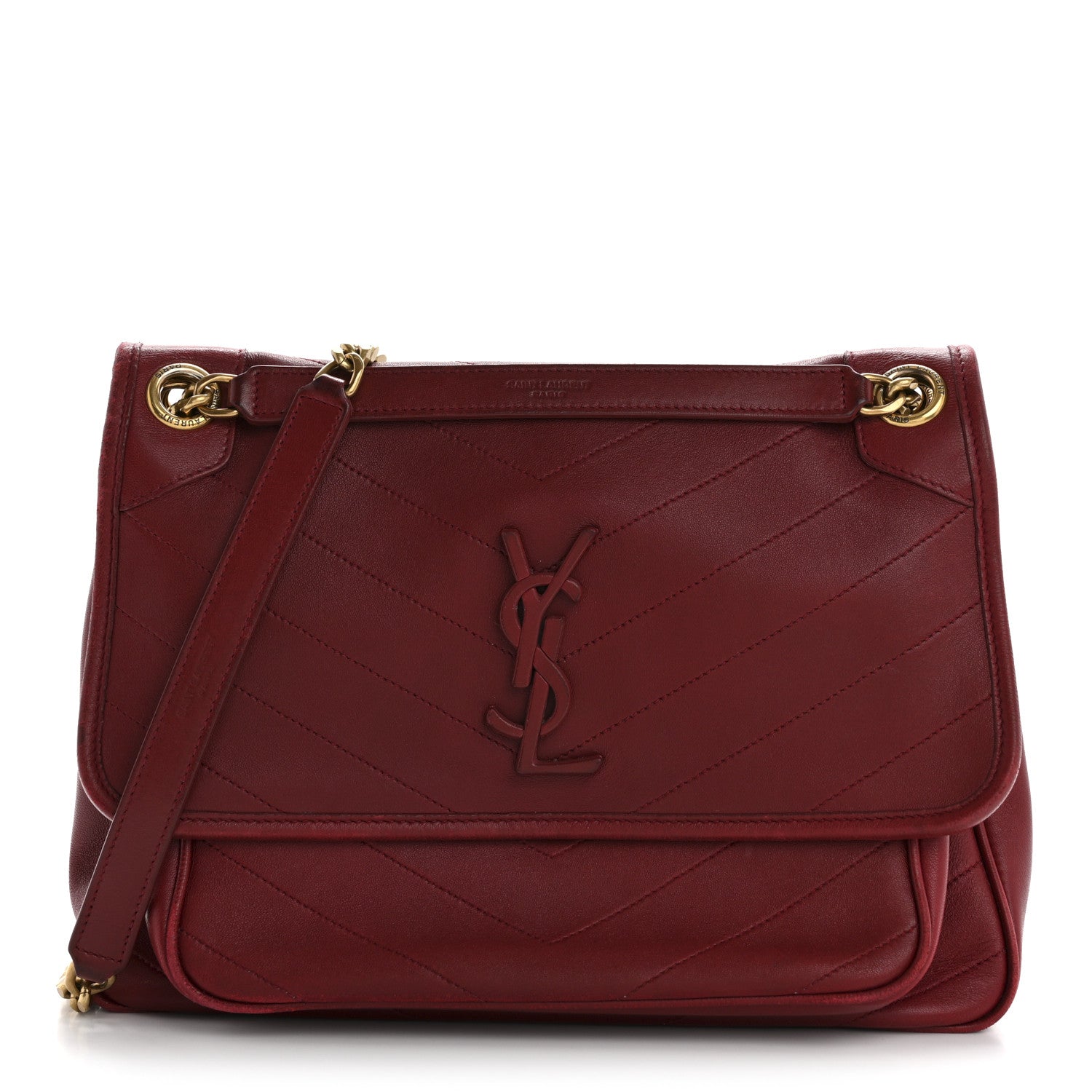 Lambskin Matelasse Monogram Medium Niki Chain Satchel Red