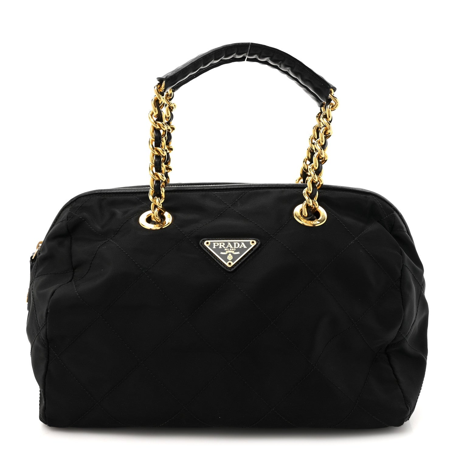 Nylon Tessuto Impuntu Quilted Shoulder Bag Black