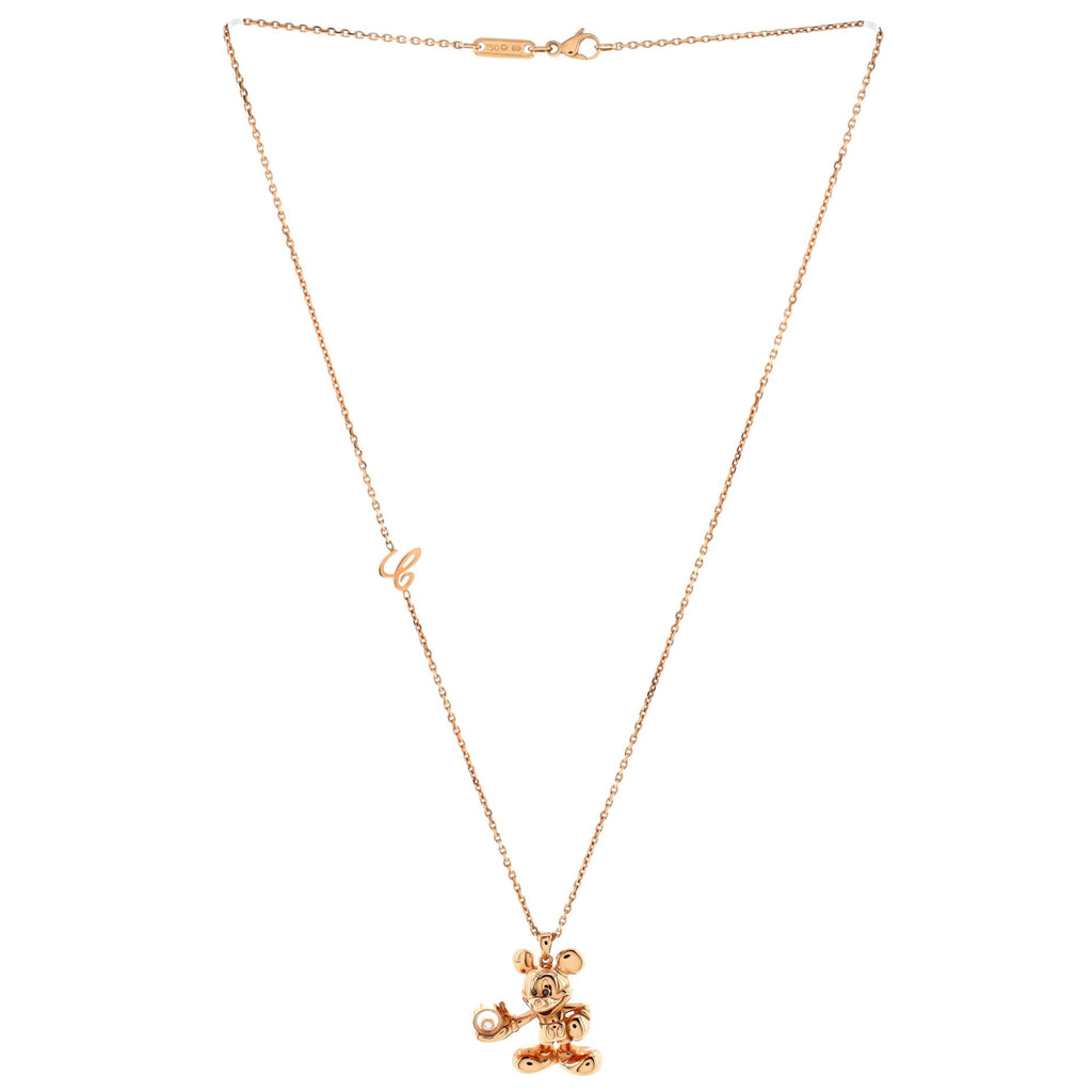 Happy Diamond Mickey Mouse Pendant Necklace 18K Rose Gold with Floating Diamond