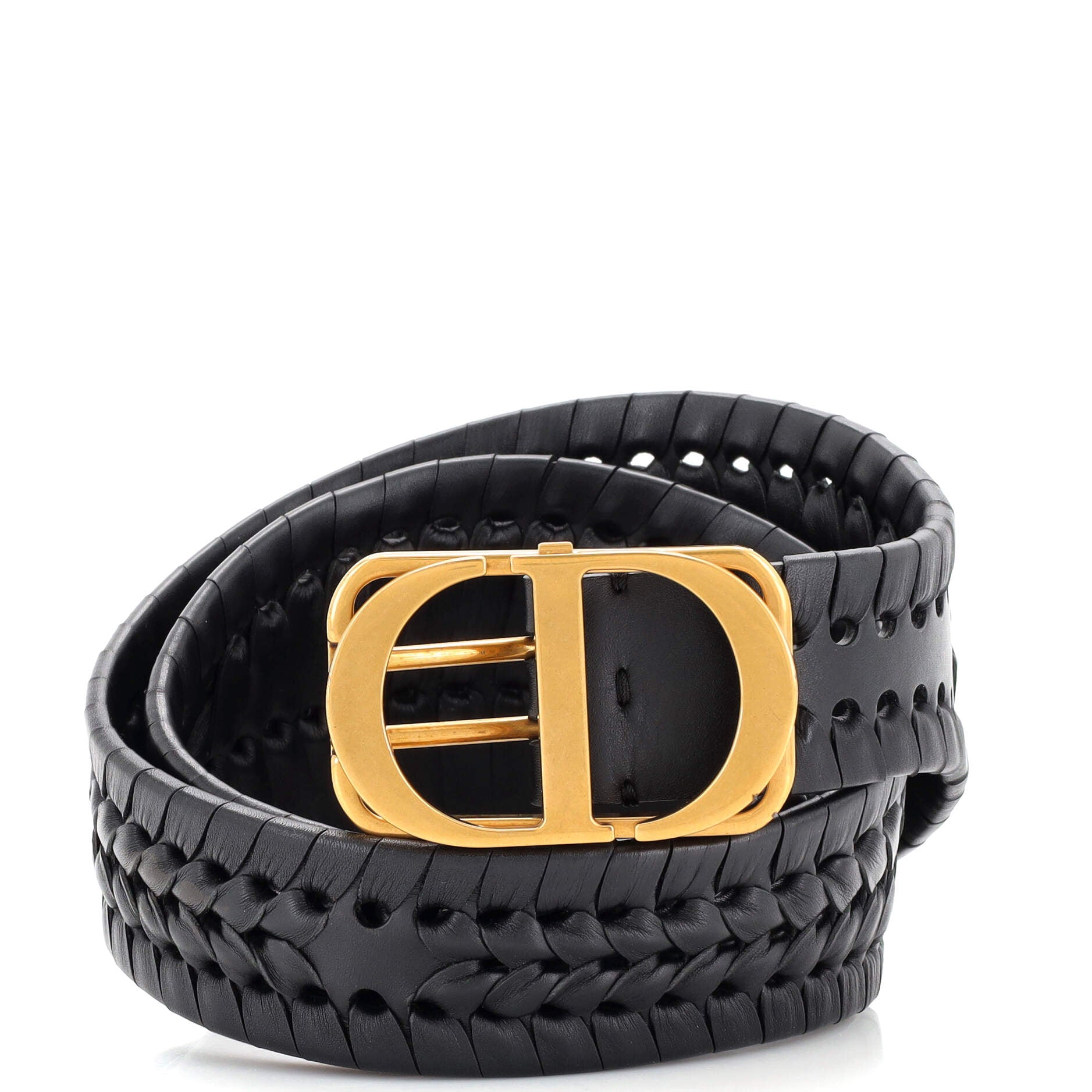 CD Buckle Belt Leather with Woven Detail Extra Wide 75