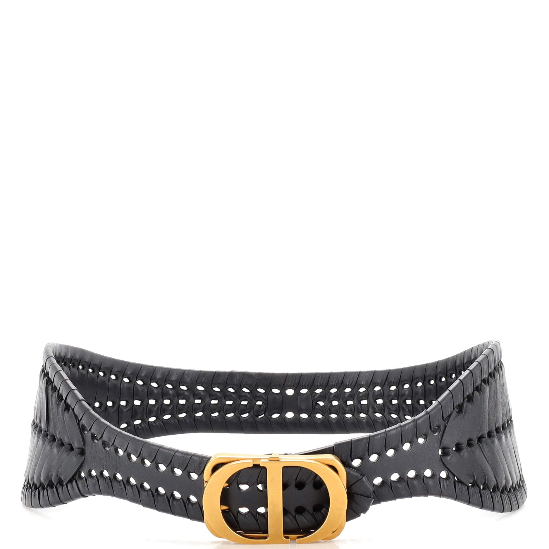 CD Buckle Belt Leather with Woven Detail Extra Wide 75