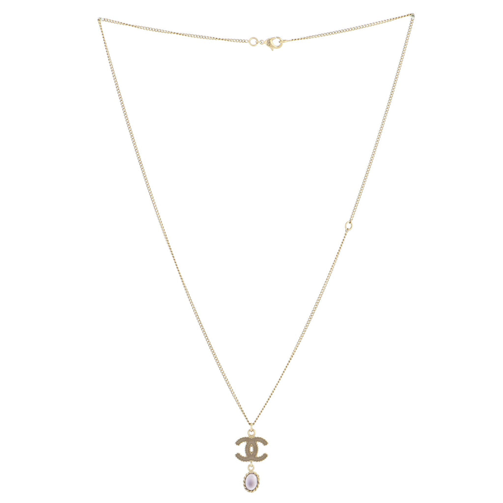 CC Drop Pendant Necklace Metal with Enamel and Resin
