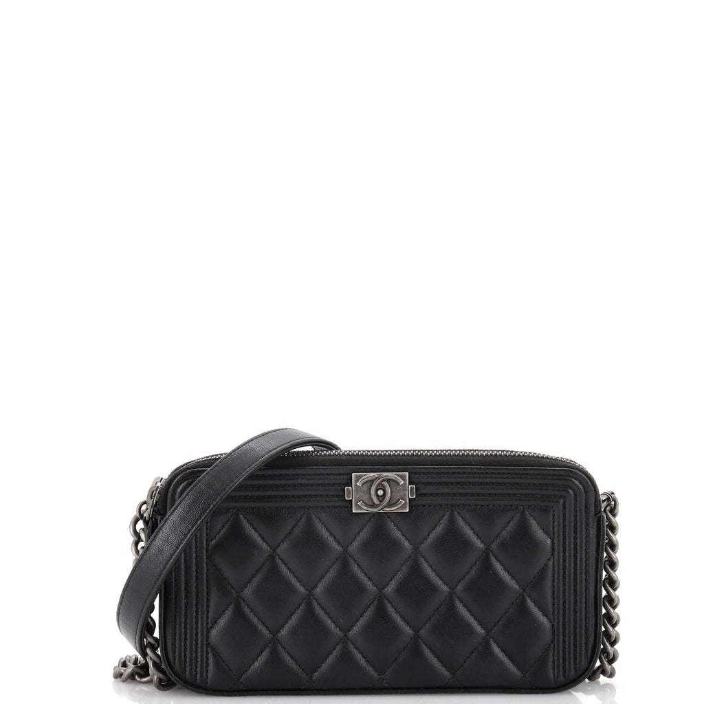Boy Double Zip Clutch with Chain Quilted Lambskin