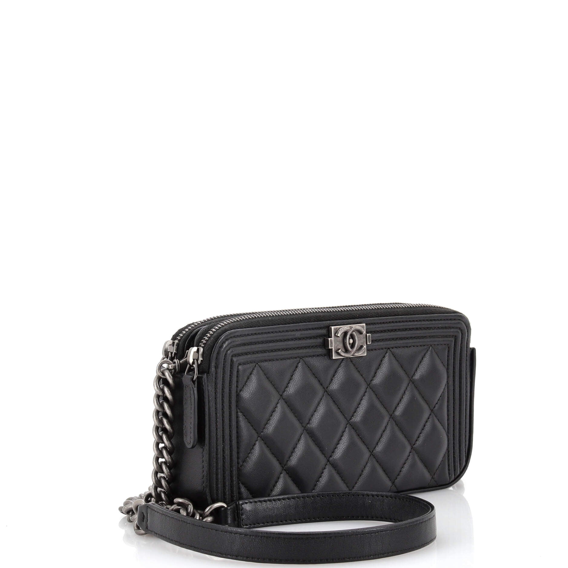 Boy Double Zip Clutch with Chain Quilted Lambskin