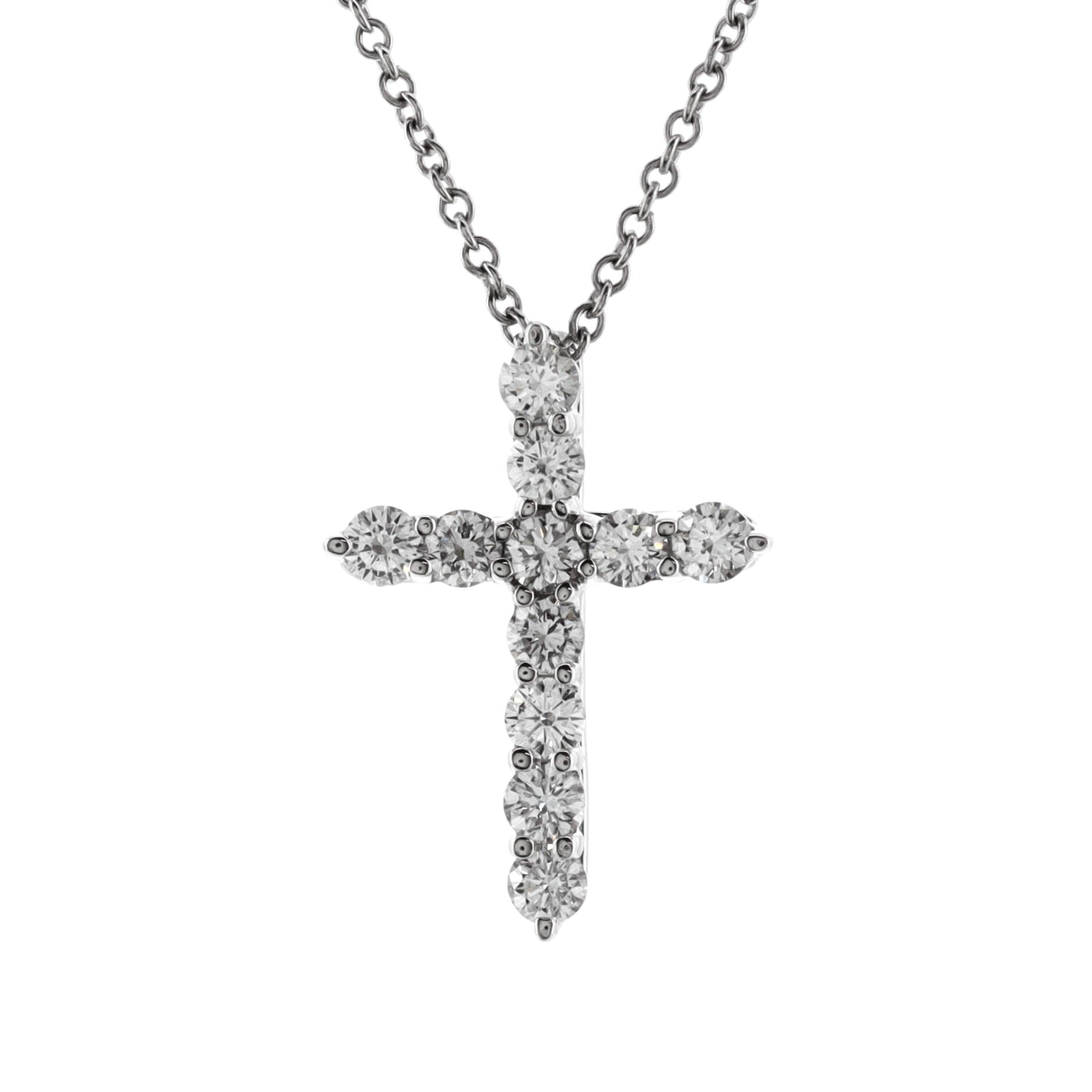 Cross Pendant Necklace Platinum and Diamonds Small