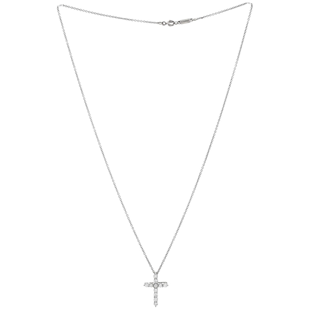 Cross Pendant Necklace Platinum and Diamonds Small