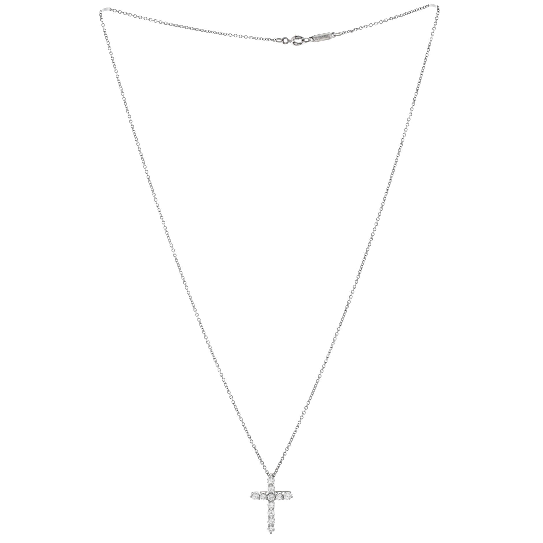 Cross Pendant Necklace Platinum and Diamonds Small