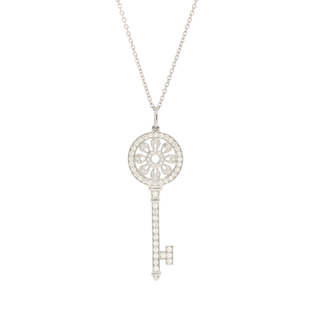 Petals Key Pendant Necklace Platinum with Diamonds Mini