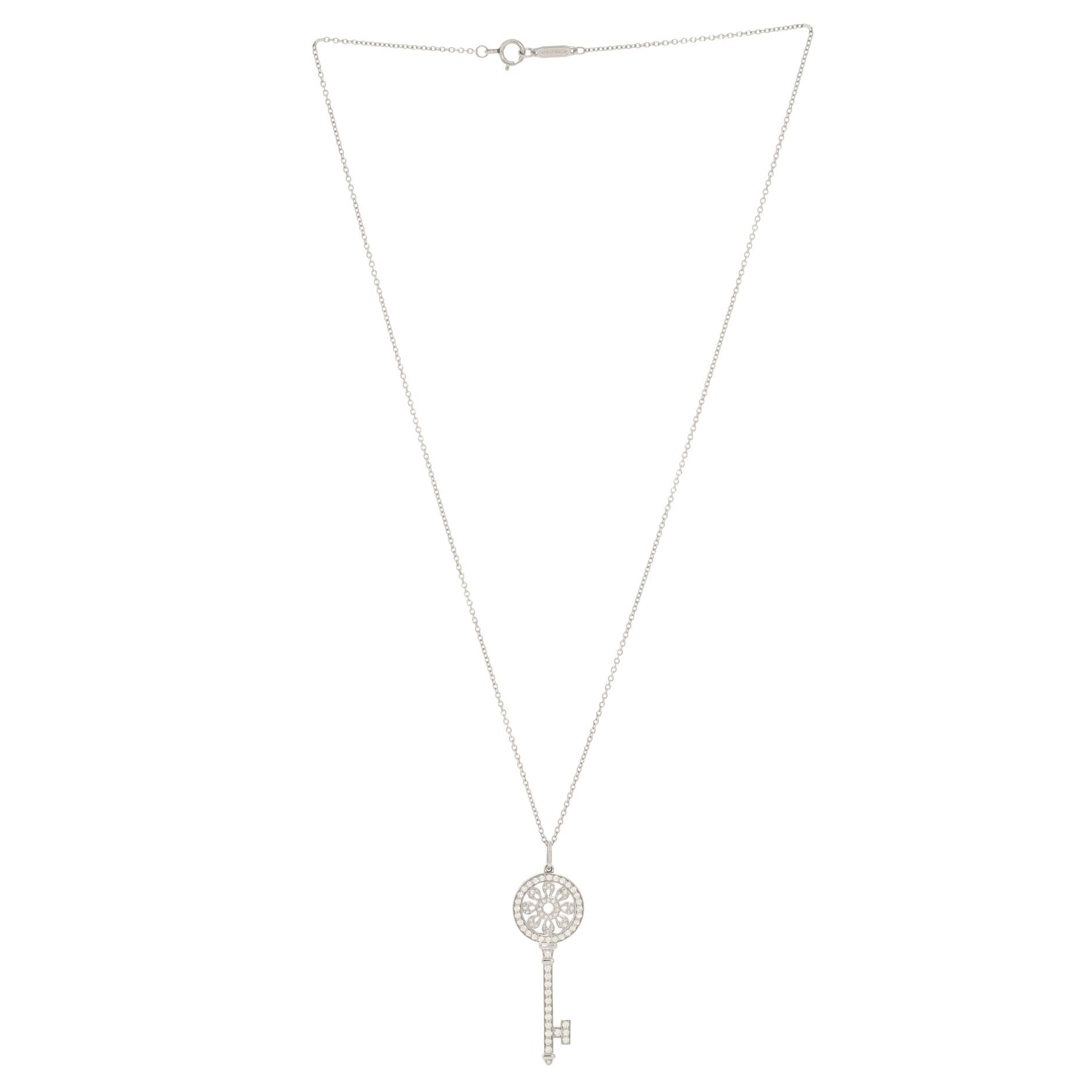 Petals Key Pendant Necklace Platinum with Diamonds Mini