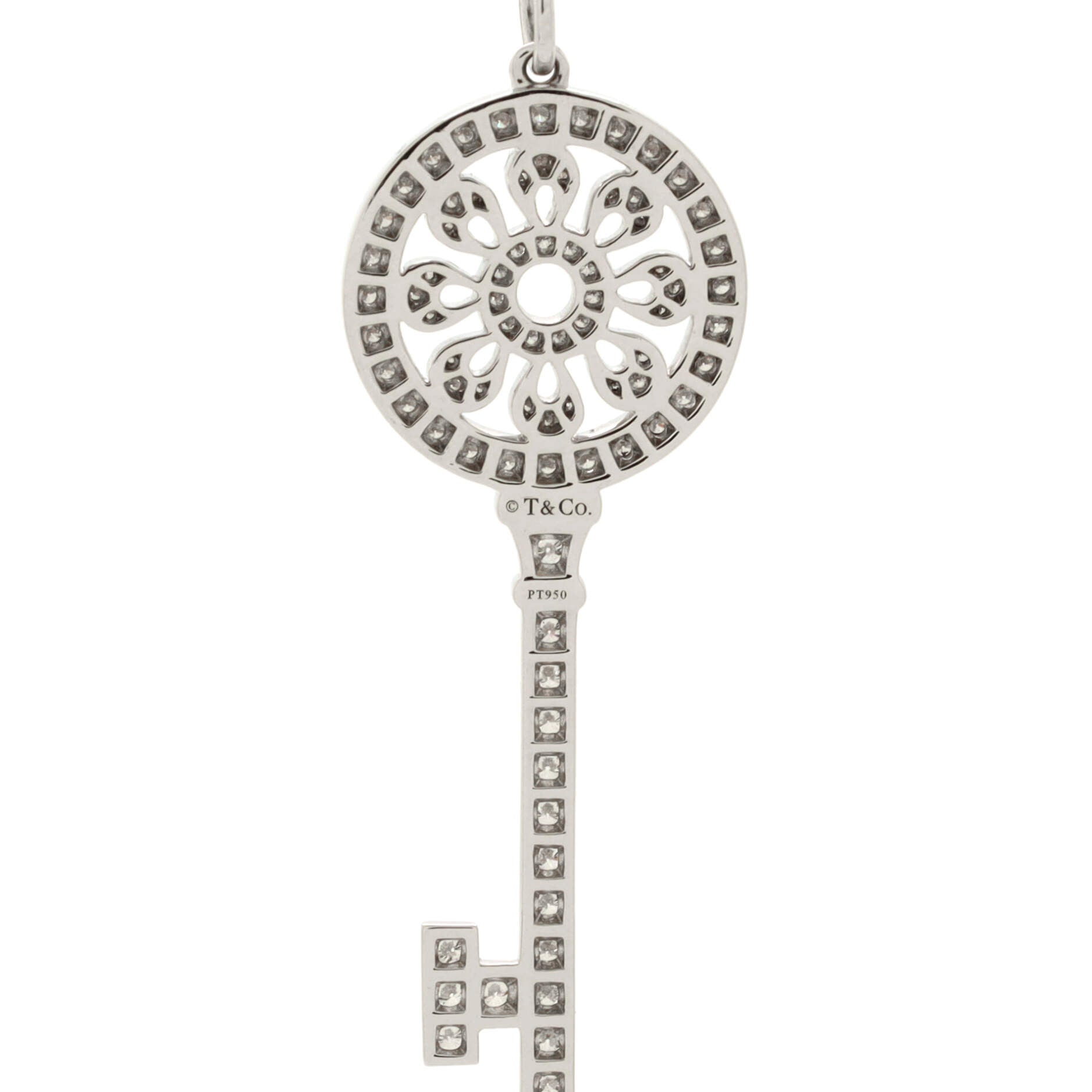 Petals Key Pendant Necklace Platinum with Diamonds Mini