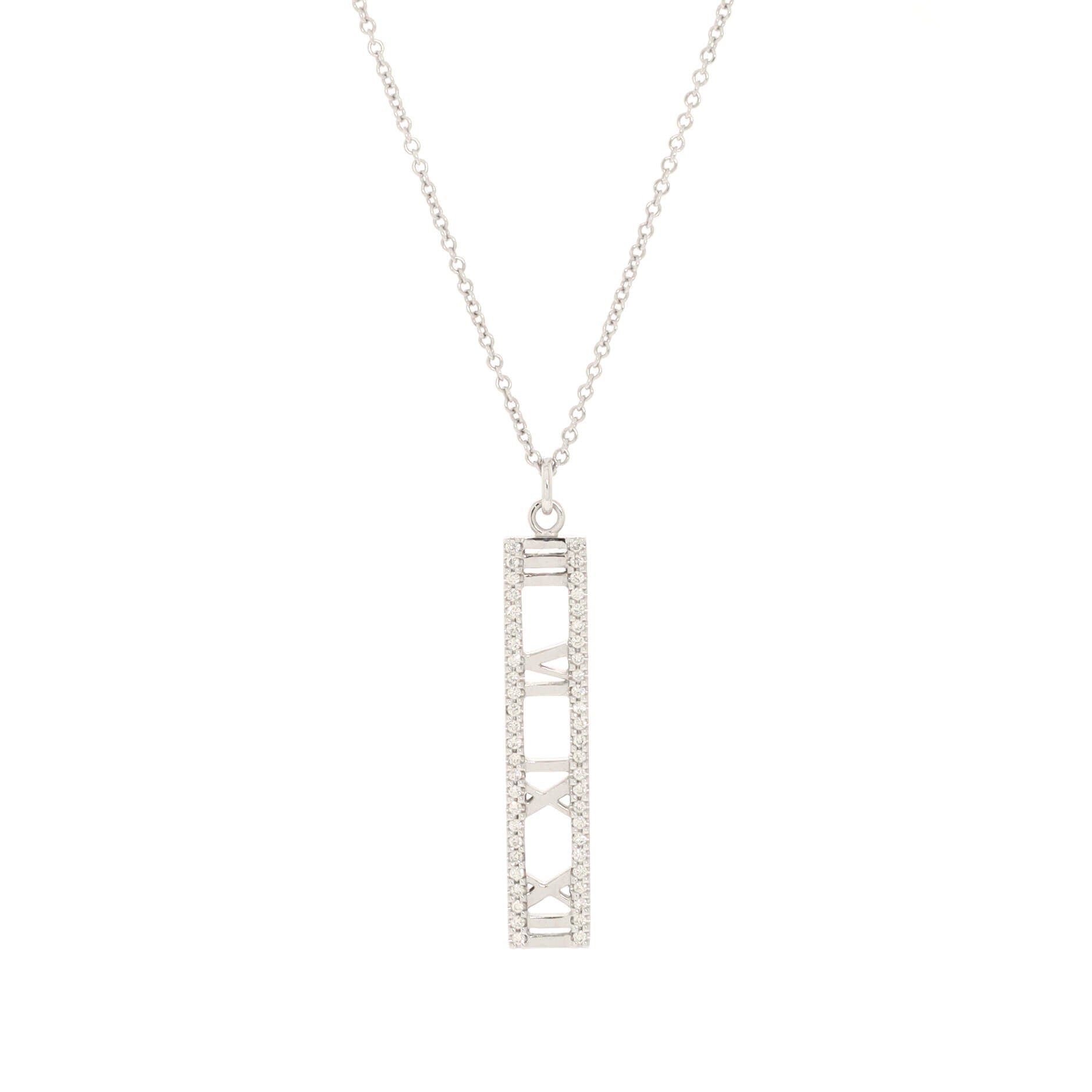Atlas Open Bar Pendant Necklace 18K White Gold with Diamonds Large