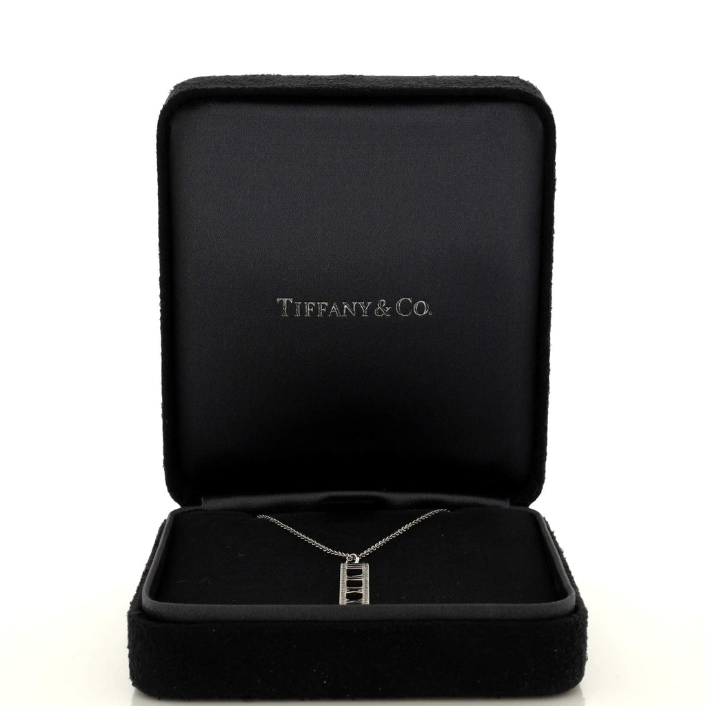 Atlas Open Bar Pendant Necklace 18K White Gold with Diamonds Large
