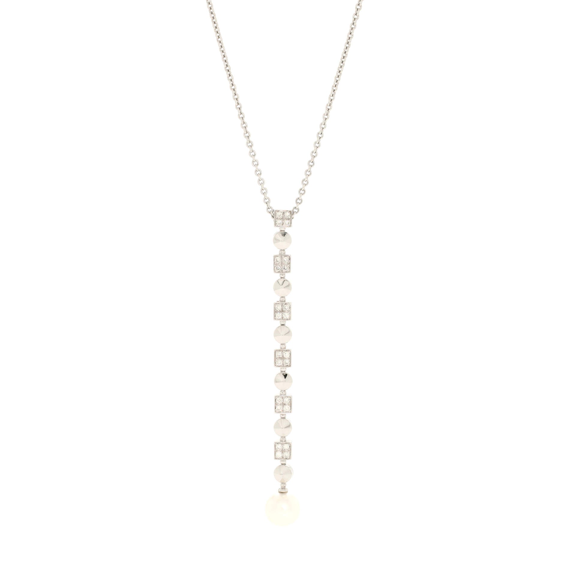 Lucia Pendant Necklace 18K White Gold with Diamonds and Pearl