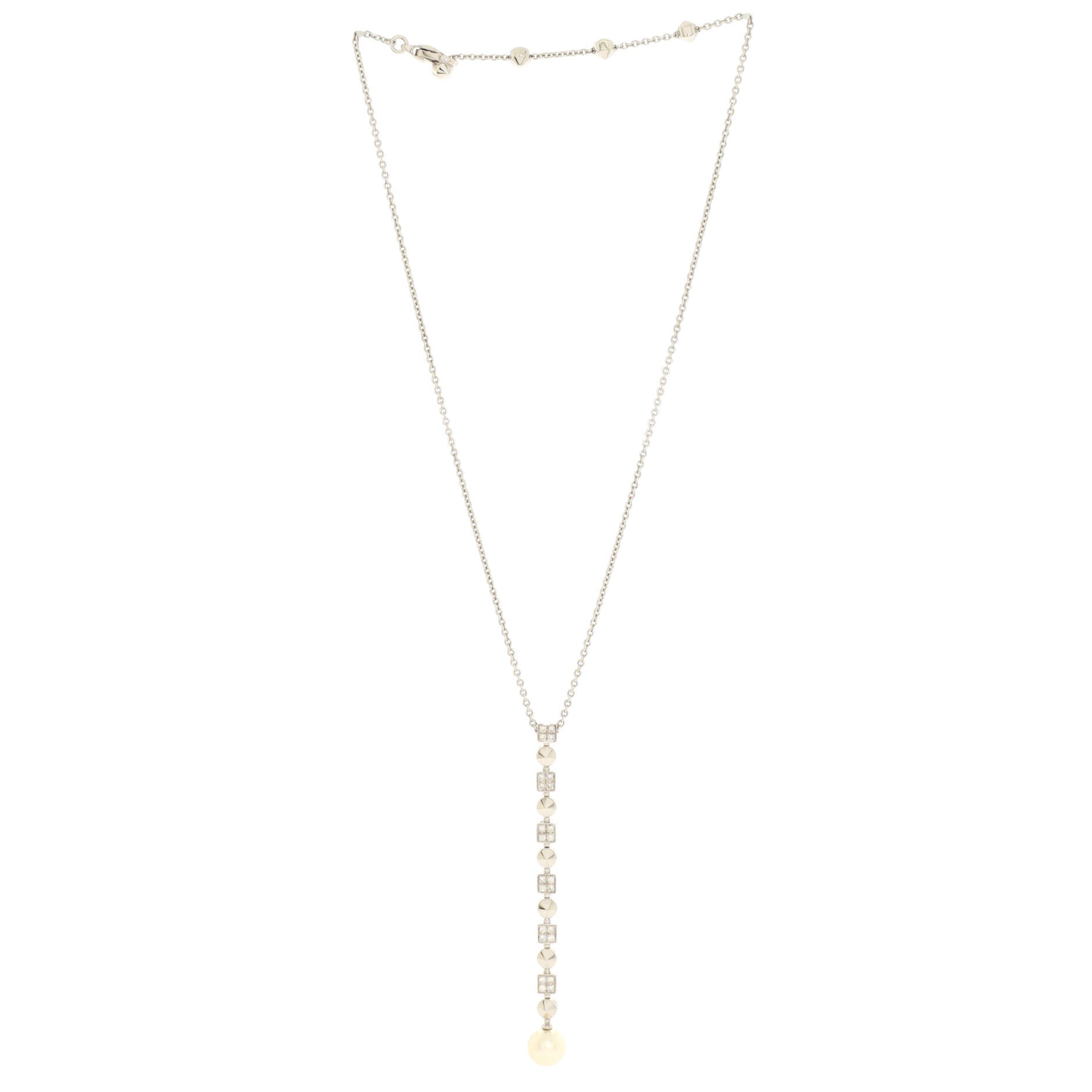 Lucia Pendant Necklace 18K White Gold with Diamonds and Pearl