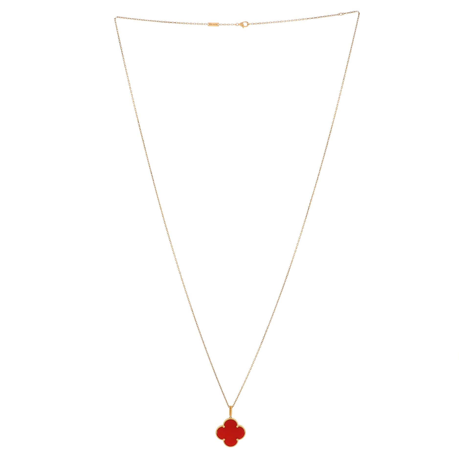 Magic Alhambra Pendant Long Necklace 18K Yellow Gold and Carnelian
