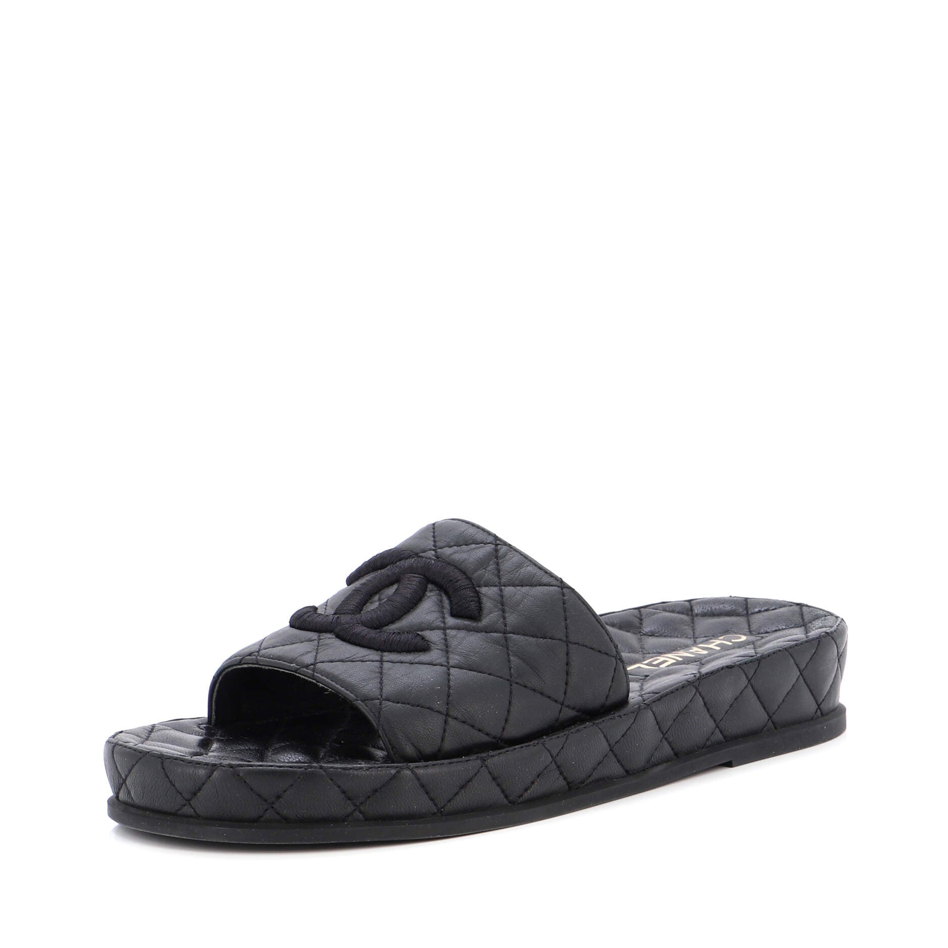 Women's CC Platform Slide Sandals Quilted Leather