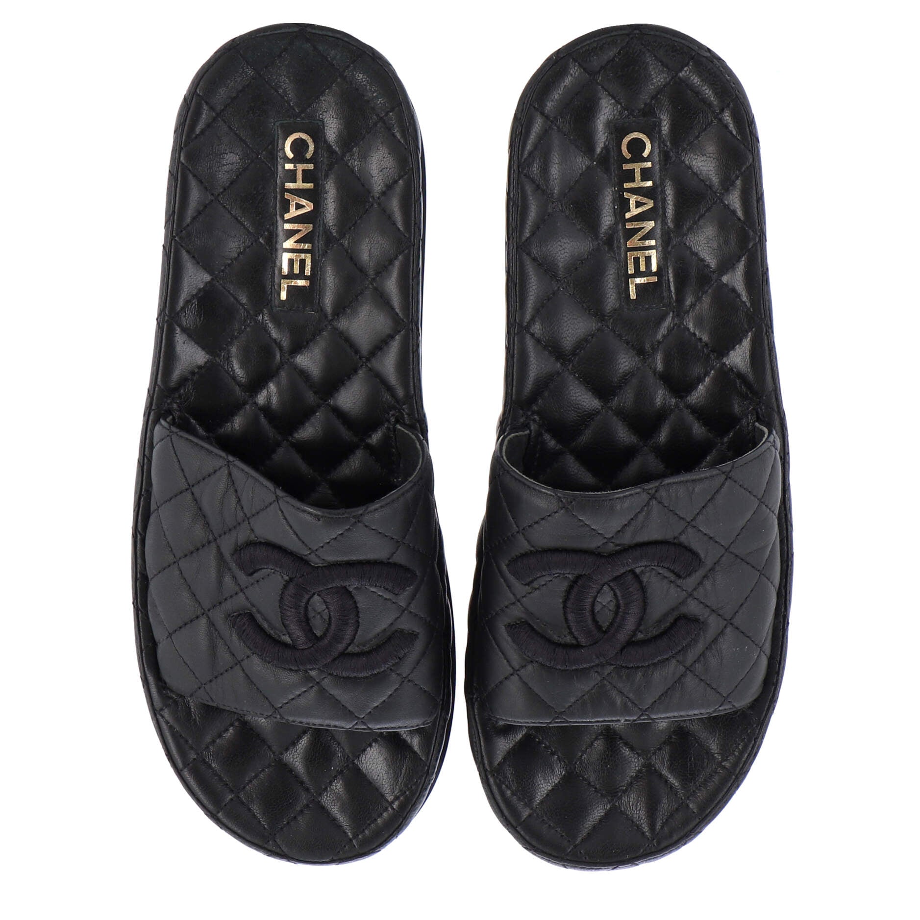 Women's CC Platform Slide Sandals Quilted Leather
