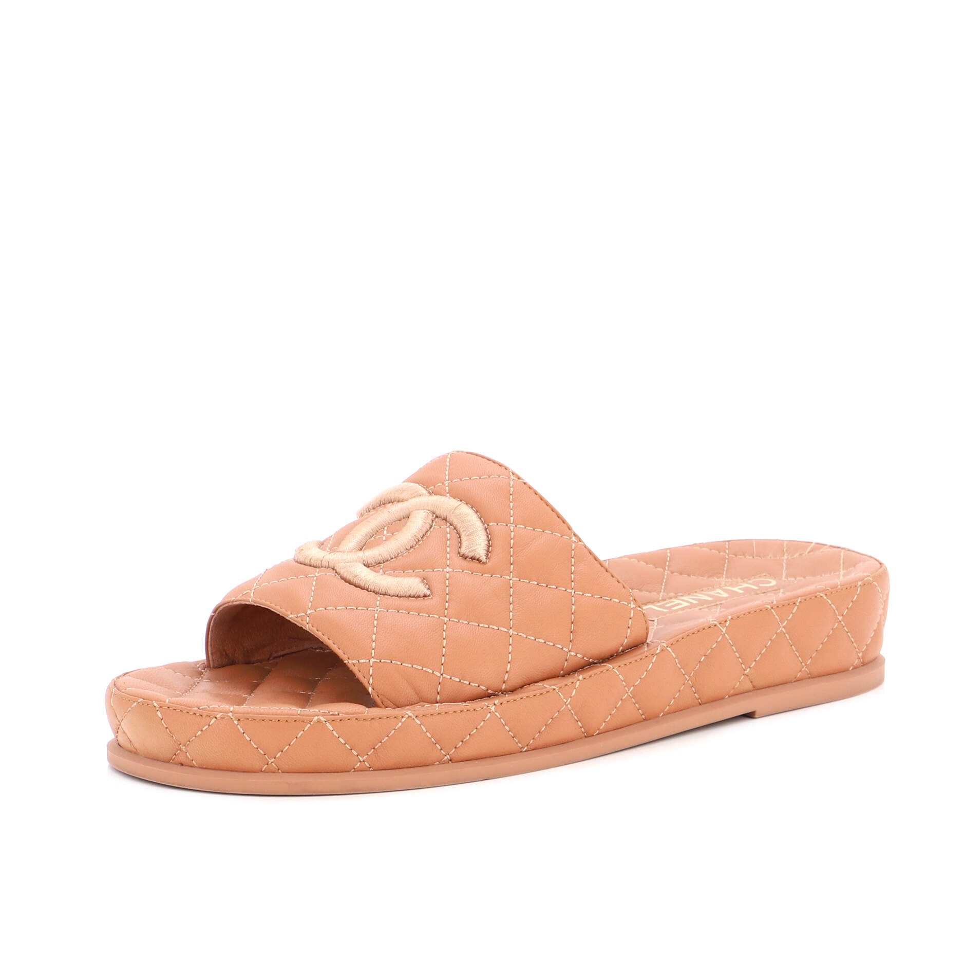 Women's CC Platform Slide Sandals Quilted Leather