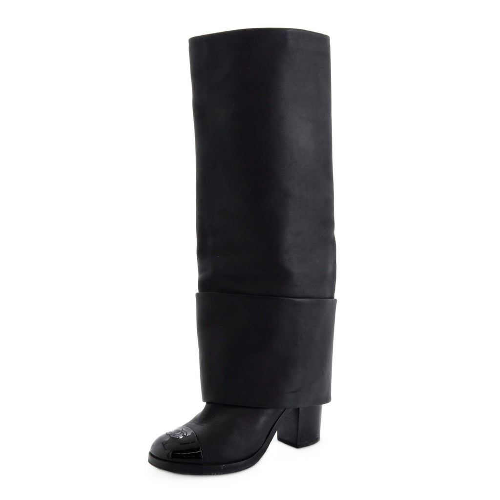 Women's CC Cap Toe Fold Over Boots Leather