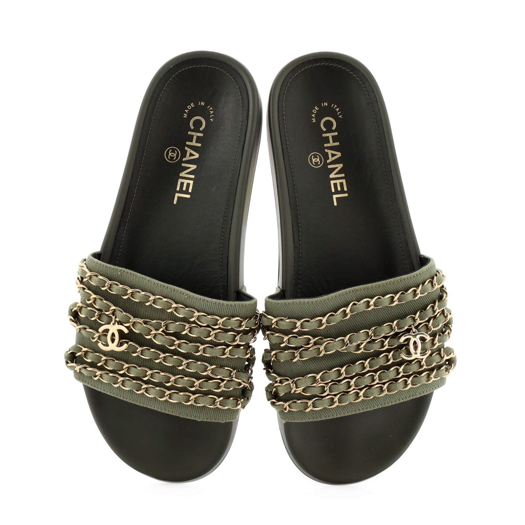 Women's CC Chain Slide Sandals Fabric and Metal