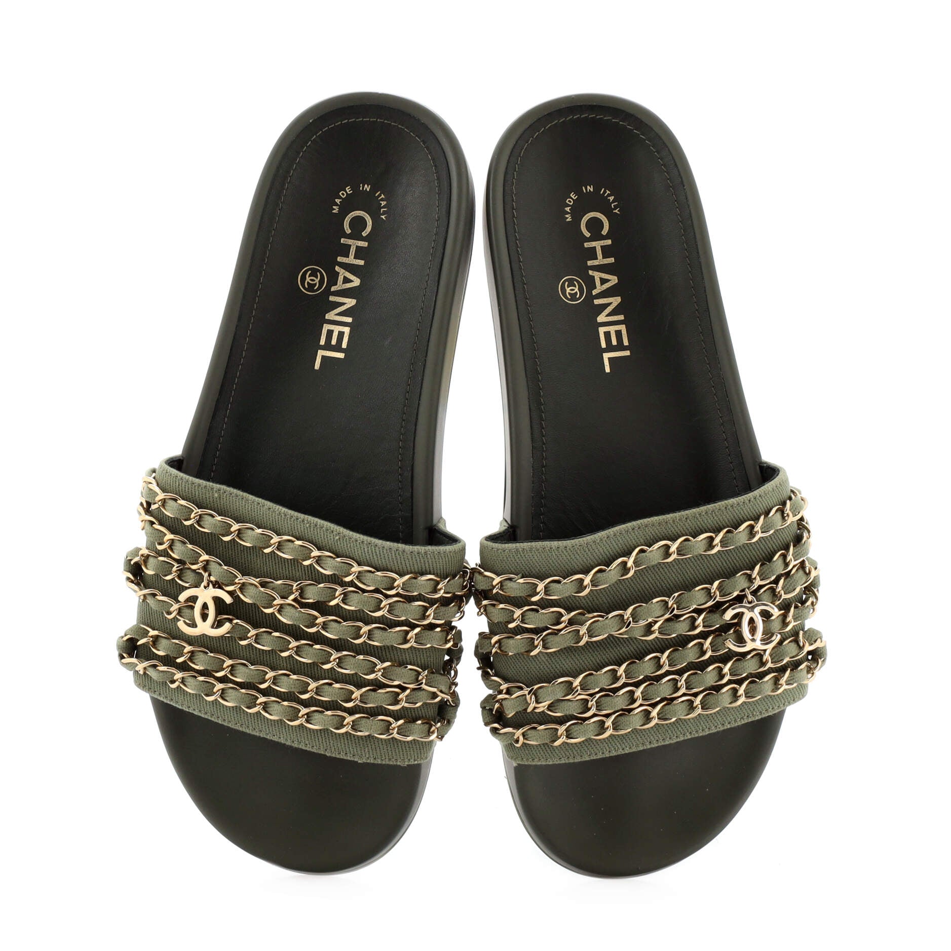 Women's CC Chain Slide Sandals Fabric and Metal