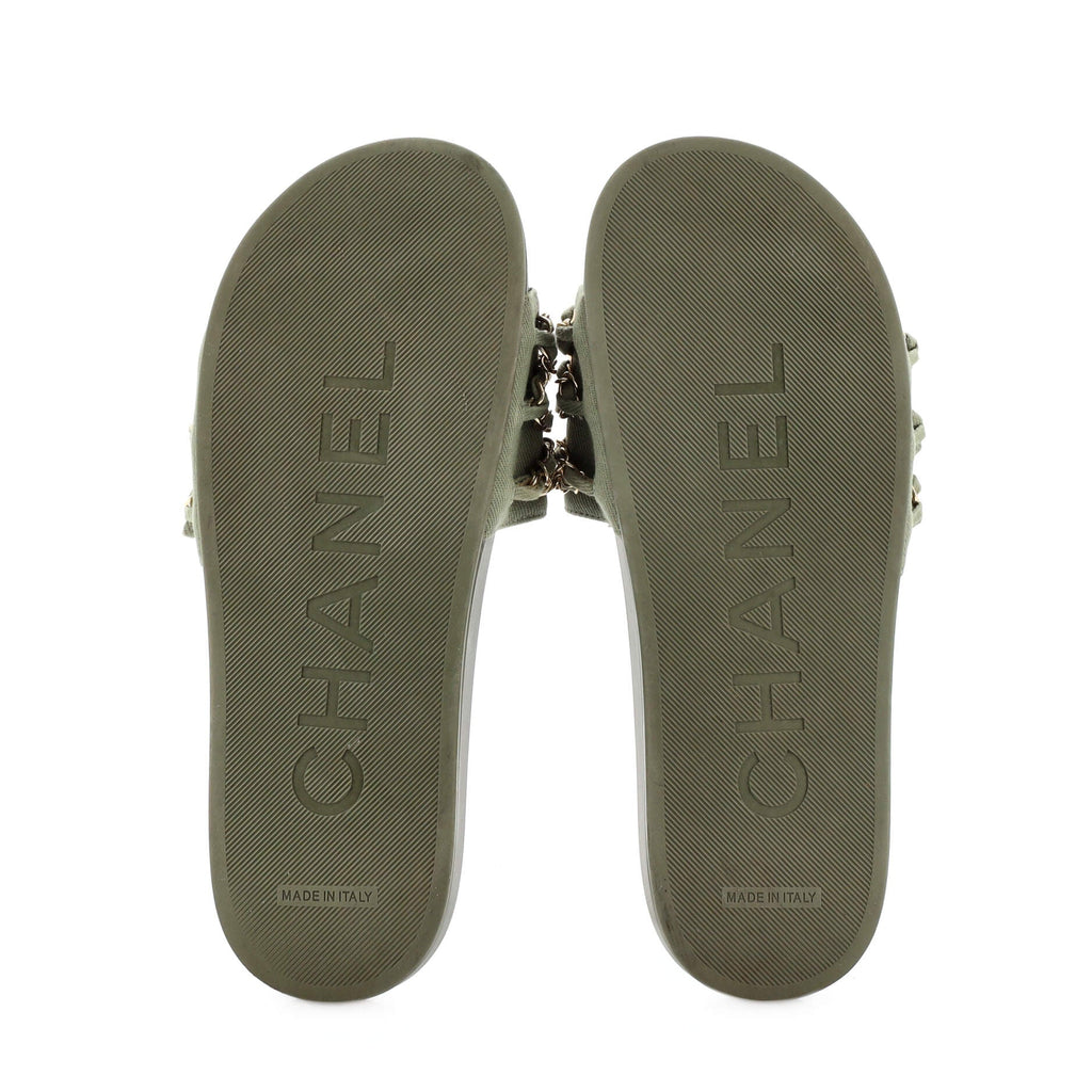 Women's CC Chain Slide Sandals Fabric and Metal