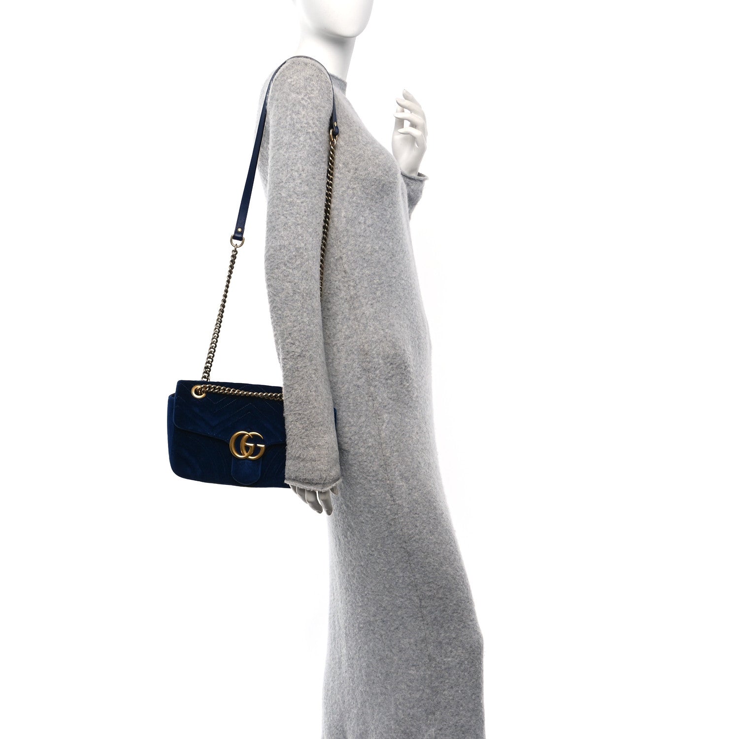 Velvet Matelasse Small GG Marmont Shoulder Bag Cobalt Blue