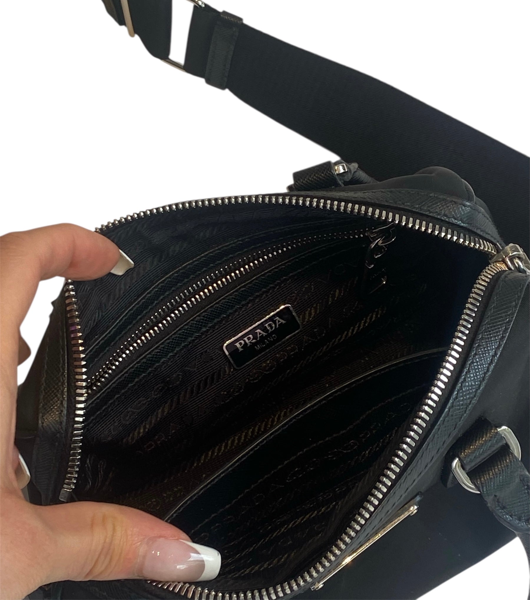 Prada Black Re-Nylon Top Handle Crossbody Bag