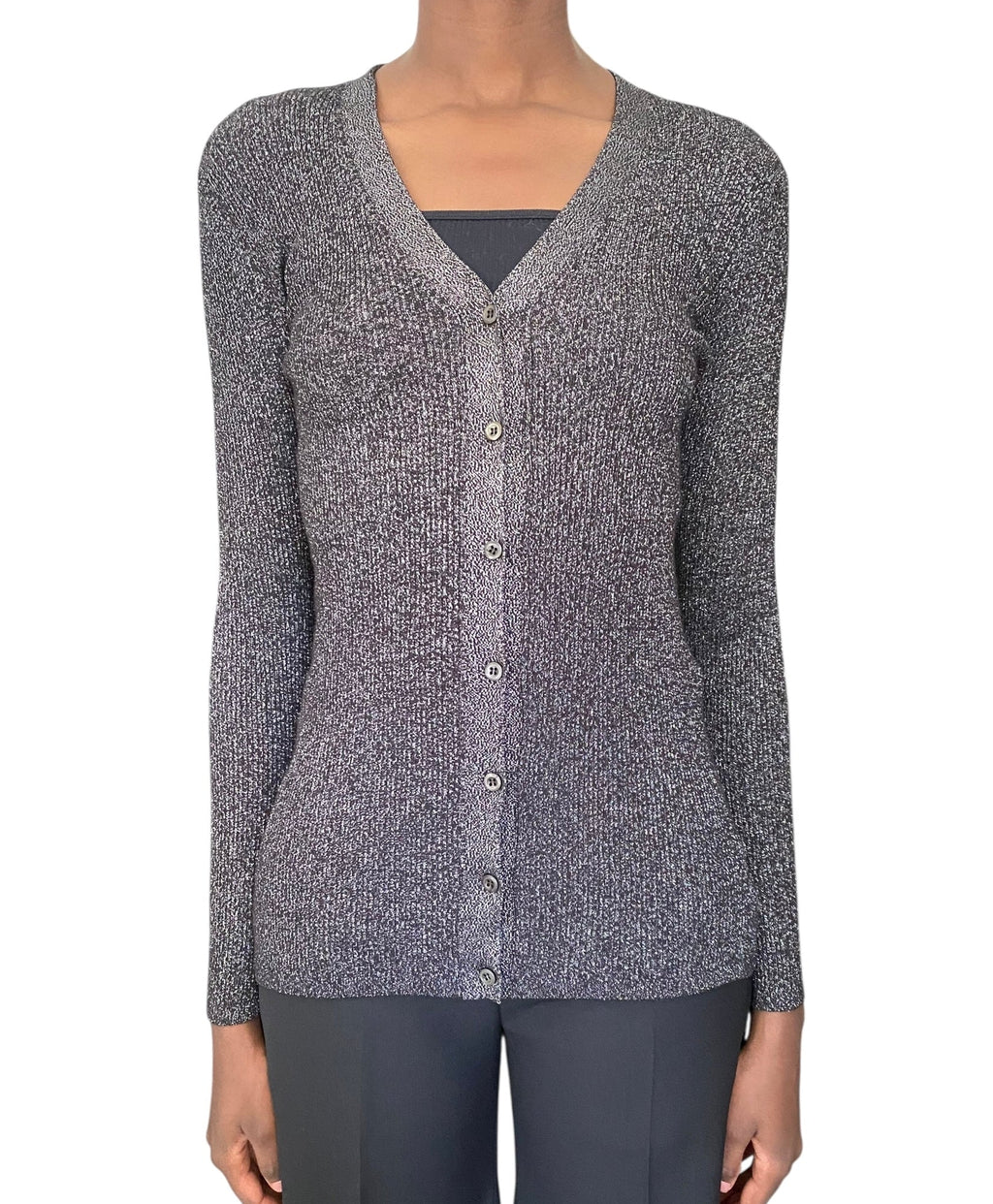 Prada Silver Metallic Ribbed Knit igan - S / M