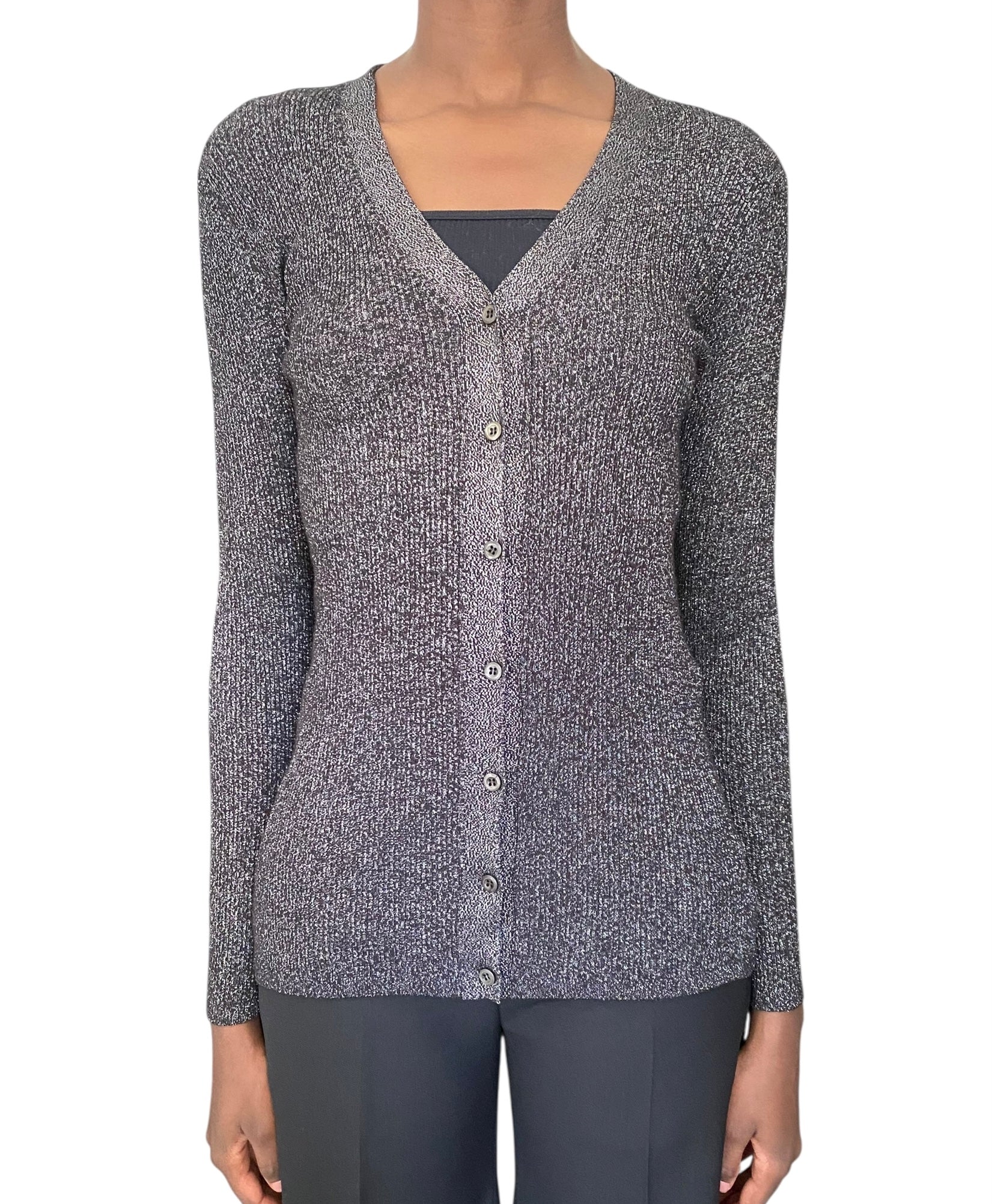 Prada Silver Metallic Ribbed Knit igan - S / M