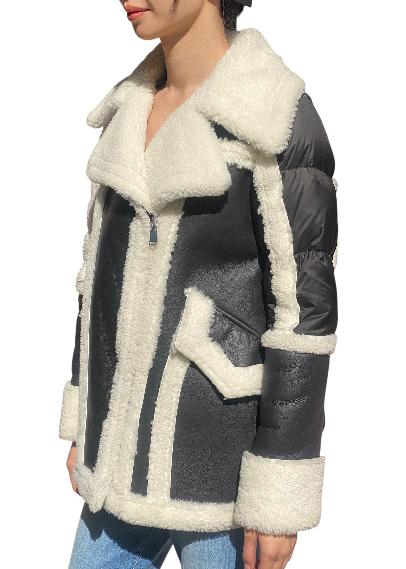 Wild Arctic Black & Ivory Shearling Jacket - 38 / US 4