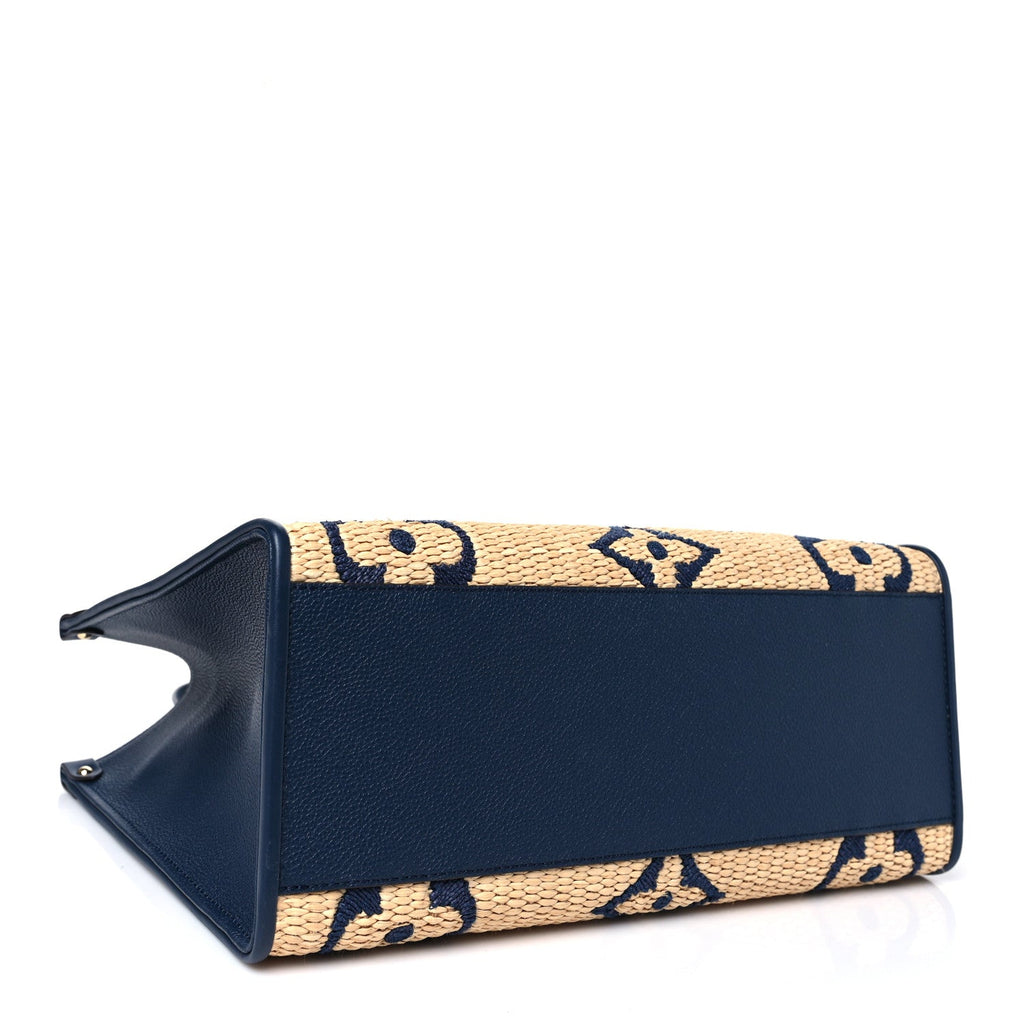 Raffia Calfskin Monogram Giant Onthego MM Blue
