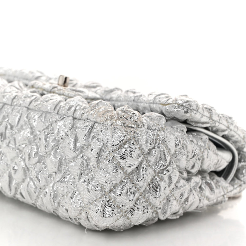Metallic Lame Quilted Small Double Flap Silver