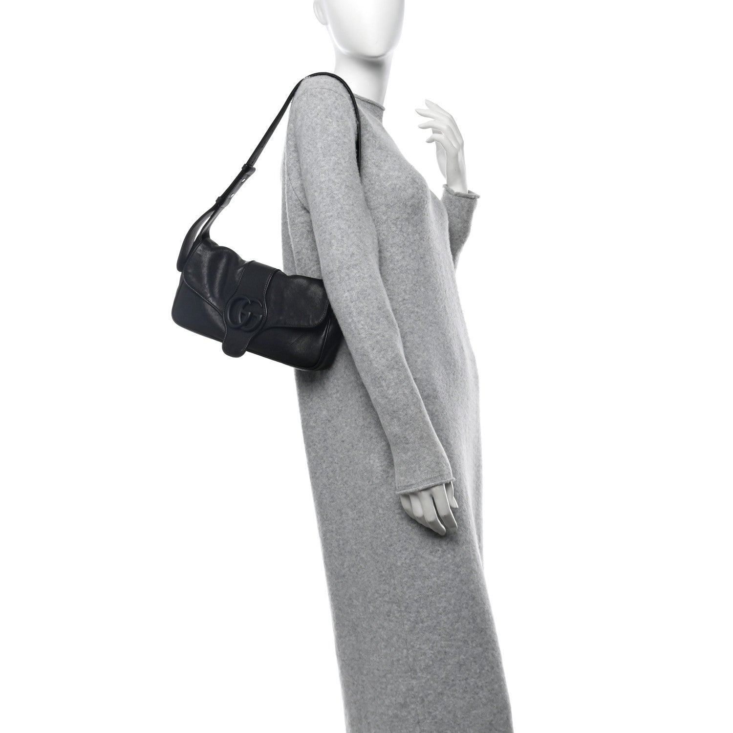 Goatskin Small GG Monochrome Aphrodite Shoulder Bag Black