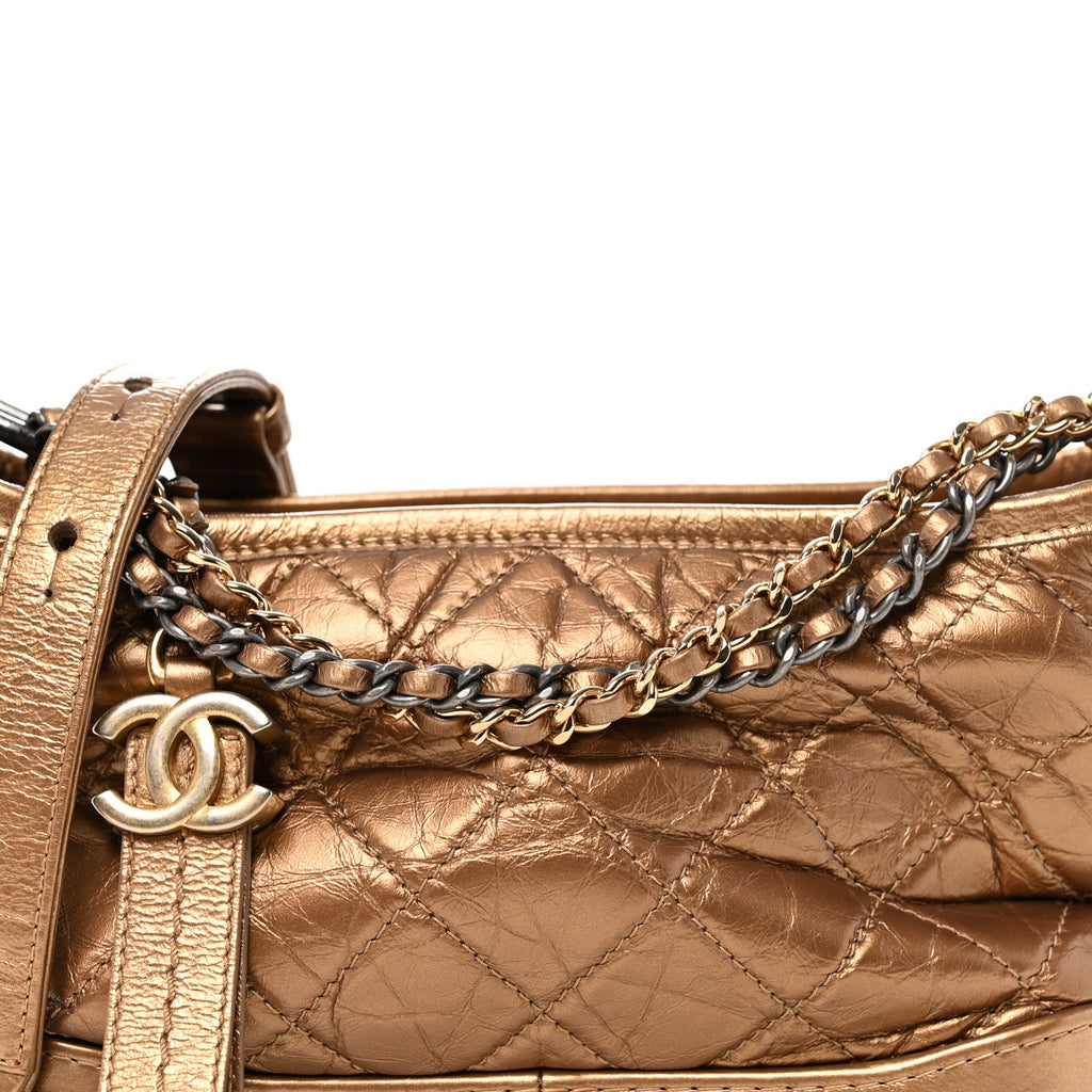 Metallic Aged Calfskin Quilted Small Gabrielle Hobo Bronze