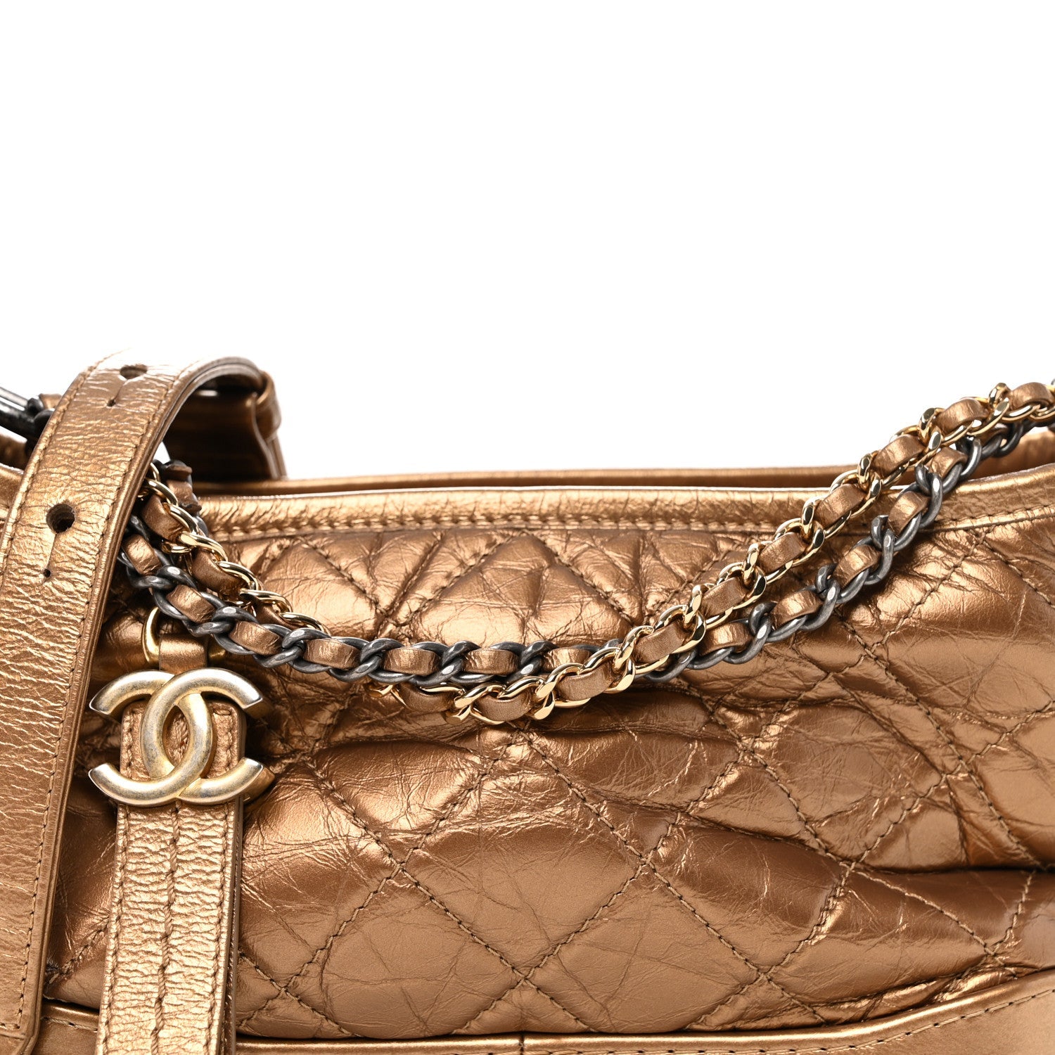 Metallic Aged Calfskin Quilted Small Gabrielle Hobo Bronze
