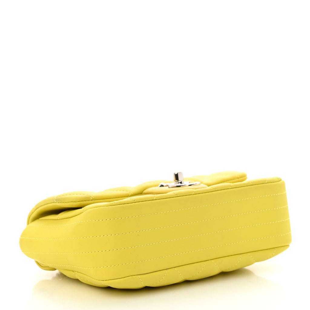 Rubber Quilted Lambskin Mini Square Coco Rain Flap Yellow