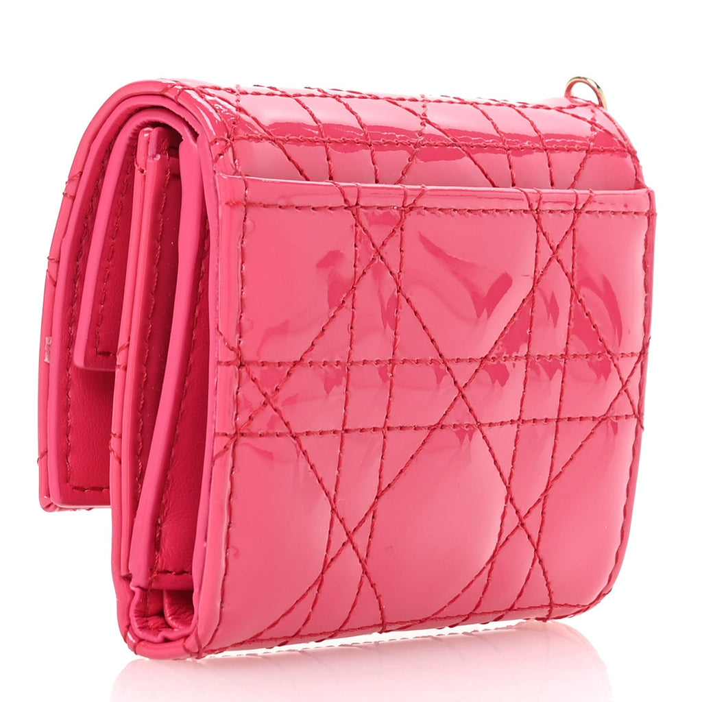 Patent Cannage Lady Dior Medium Wallet Passion Pink