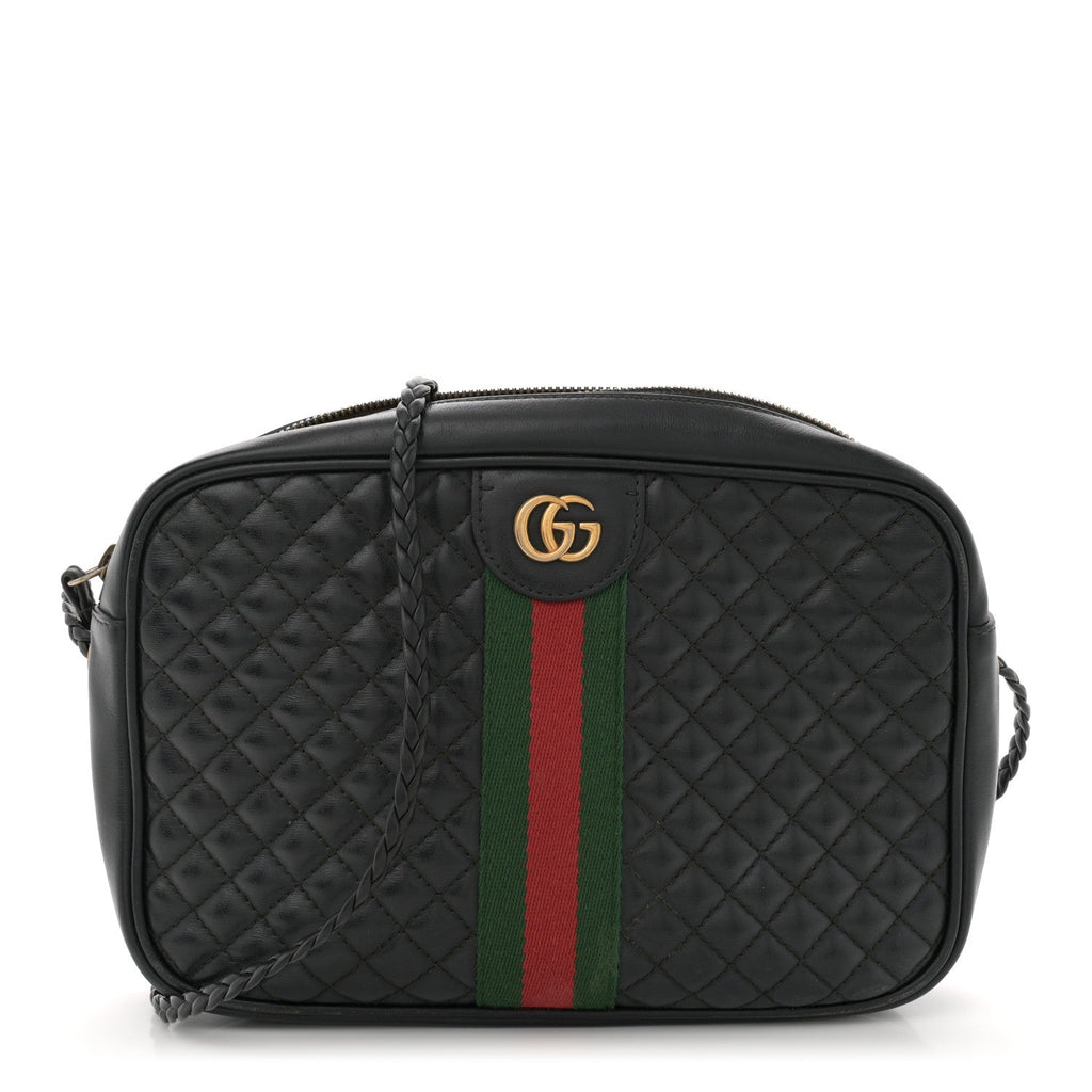 Calfskin Web Trapuntata Small GG Shoulder Bag Black