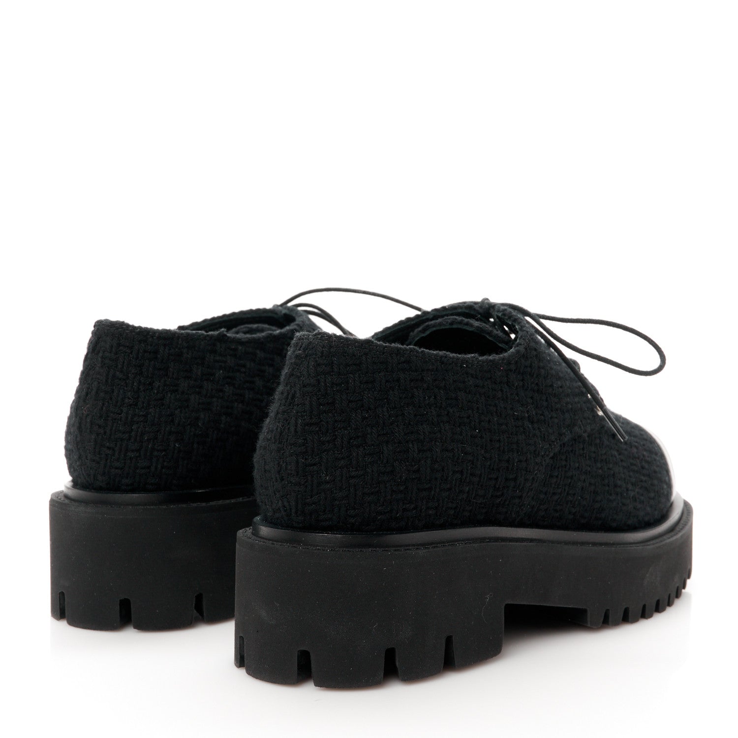 Wool Tweed Calfskin Lace-Up Loafers 38.5 Black