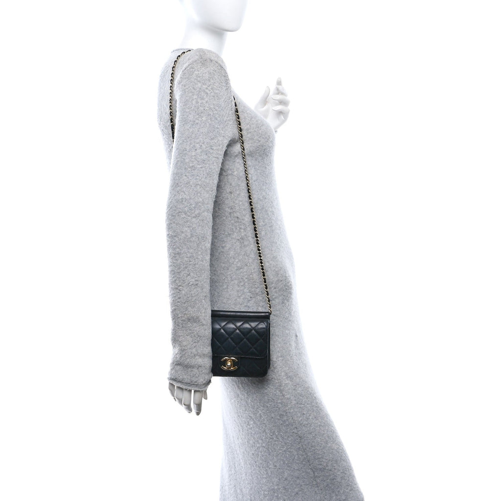 Lambskin Quilted Extra Mini Flap Black