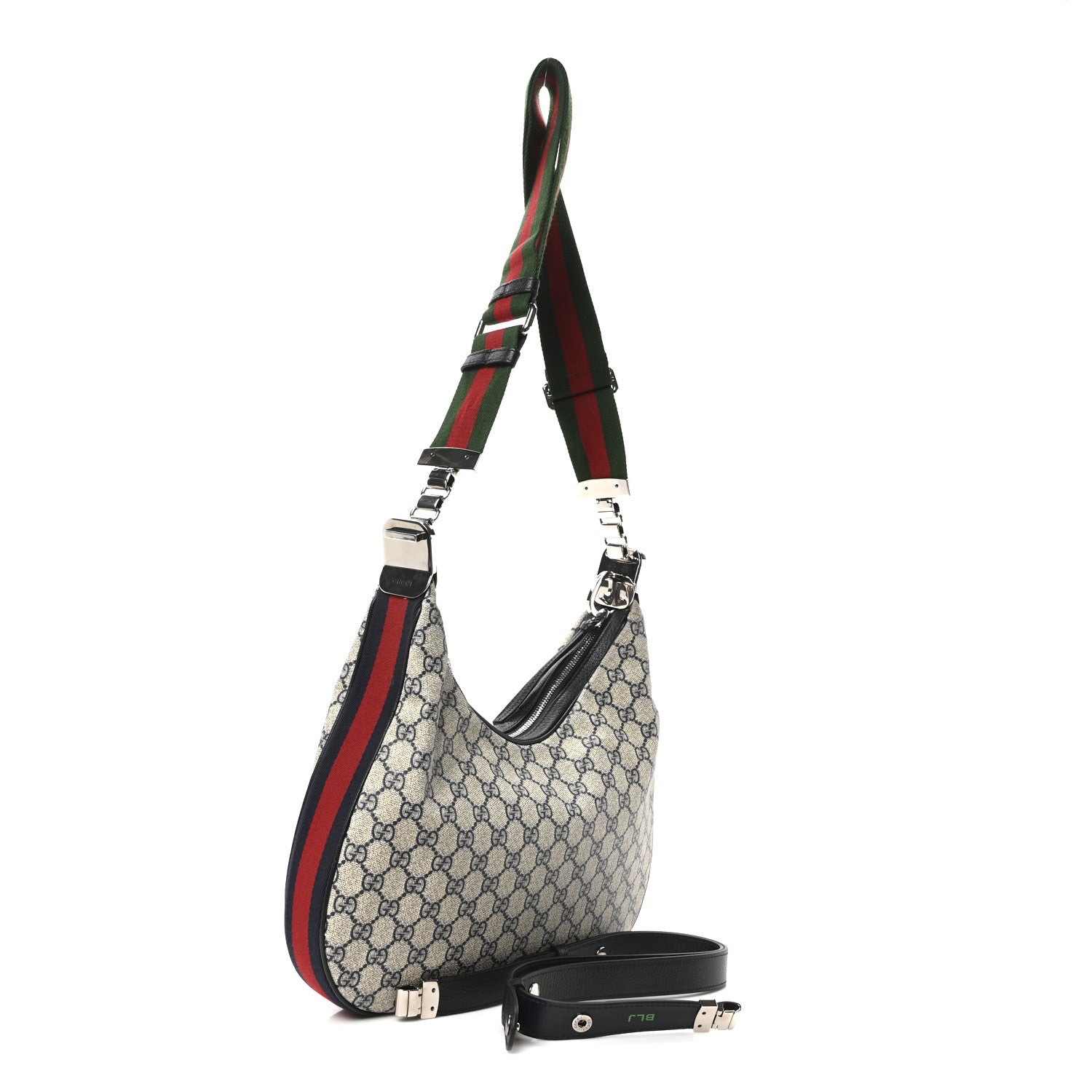 GG Supreme Monogram Textured Calfskin Web Large Attache Shoulder Bag Beige Blue