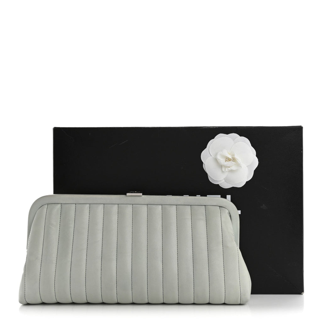 Lambskin Vertical Quilted Mademoiselle Clutch Light Green