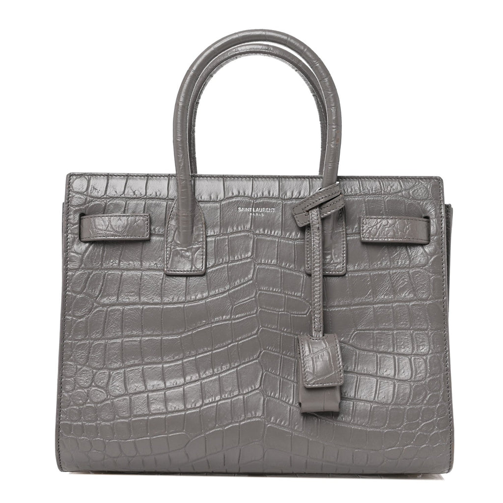 Calfskin Crocodile Embossed Baby Sac De Jour Fog
